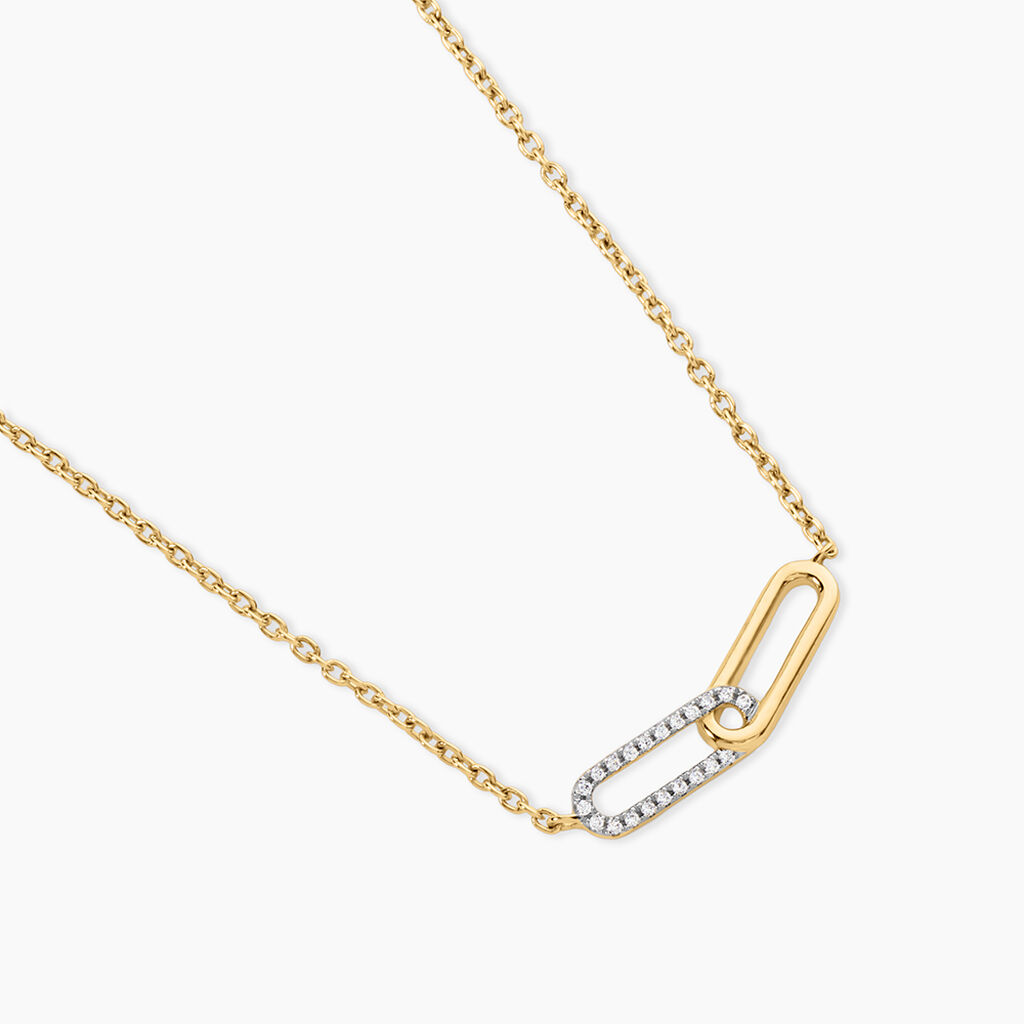 Collier Graphic Lines Argent Dor&eacute; A L'Or 750/1000 Oxyde De Zirconium - Colliers Femme | Histoire d&rsquo;Or
