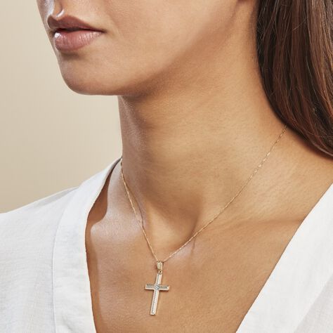 Pendentif Benny Croix Ciselee Or Bicolore - Pendentifs Baptême Famille | Histoire d’Or