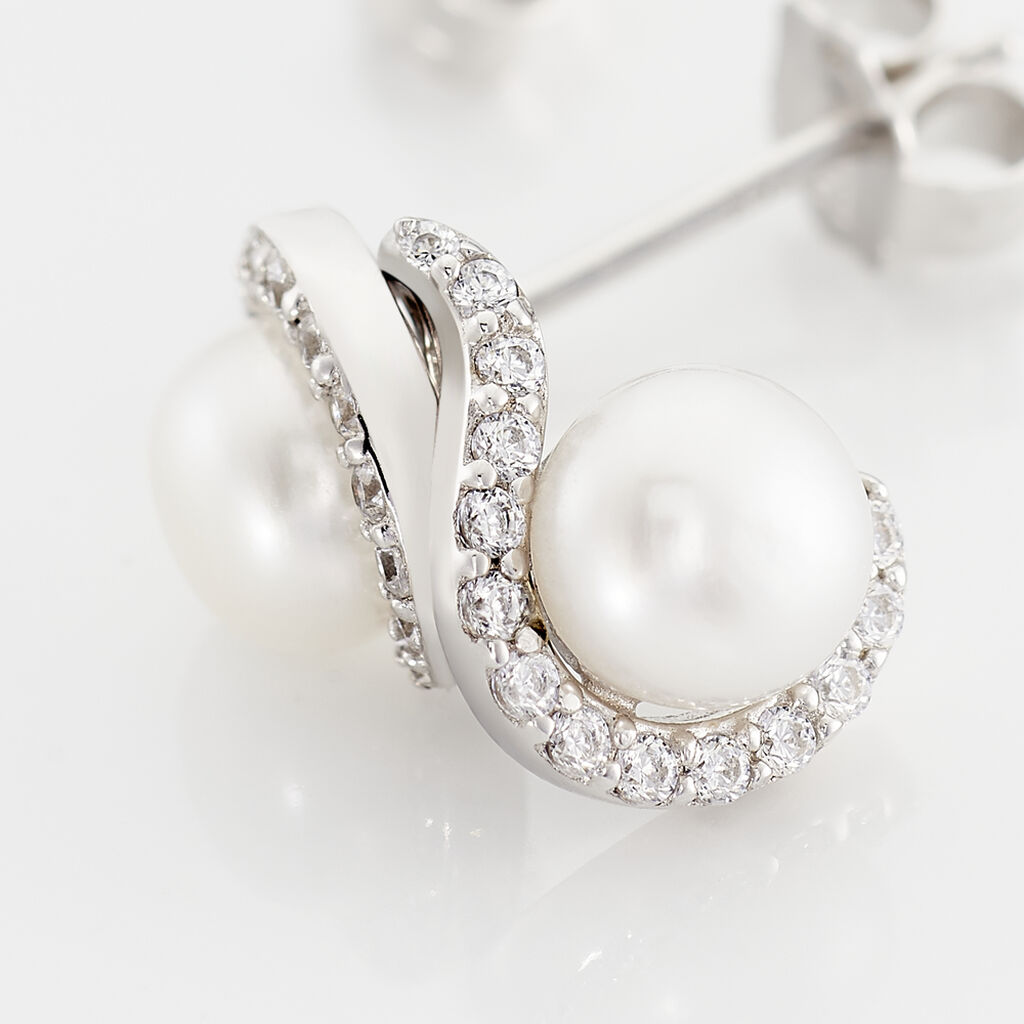 Boucles D'oreilles Pendantes Marsia Argent Blanc Perle De Culture - Boucles d'oreilles fantaisie Femme | Histoire d’Or