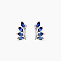 Boucles D'oreilles Puces Navette Or Jaune Saphir Diamant