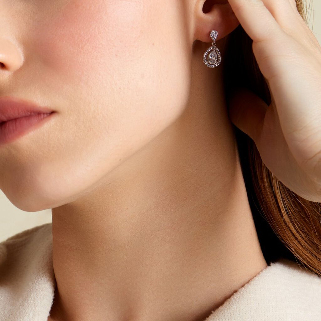 Boucles D'oreilles Pendantes Argent Blanc Zelie Oxyde De Zirconium - Boucles d'oreilles pendantes Femme | Histoire d’Or