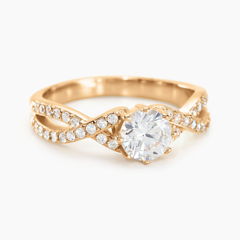 Bague Solitaire Plaqu&eacute; Or Jaune Arienne Oxydes De Zirconium - Bagues solitaires Femme | Histoire d&rsquo;Or