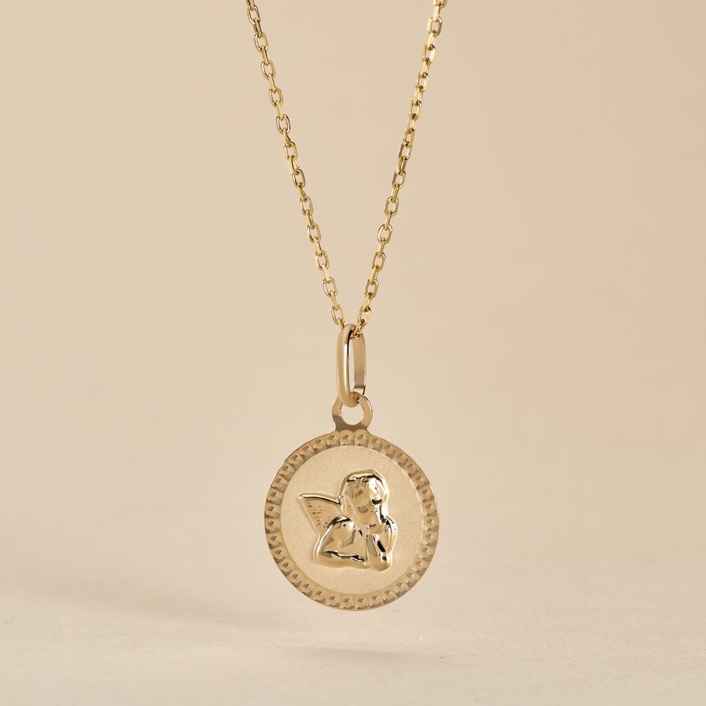 Pendentif Ange Rond Cisele Or Jaune - Pendentifs Baptême Famille | Histoire d’Or