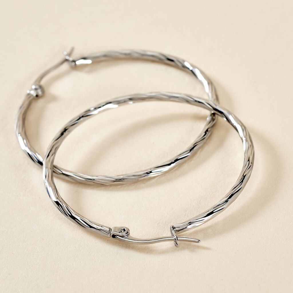 Cr&eacute;oles Esaias Acier Blanc - Boucles d'oreilles cr&eacute;oles Femme | Histoire d&rsquo;Or