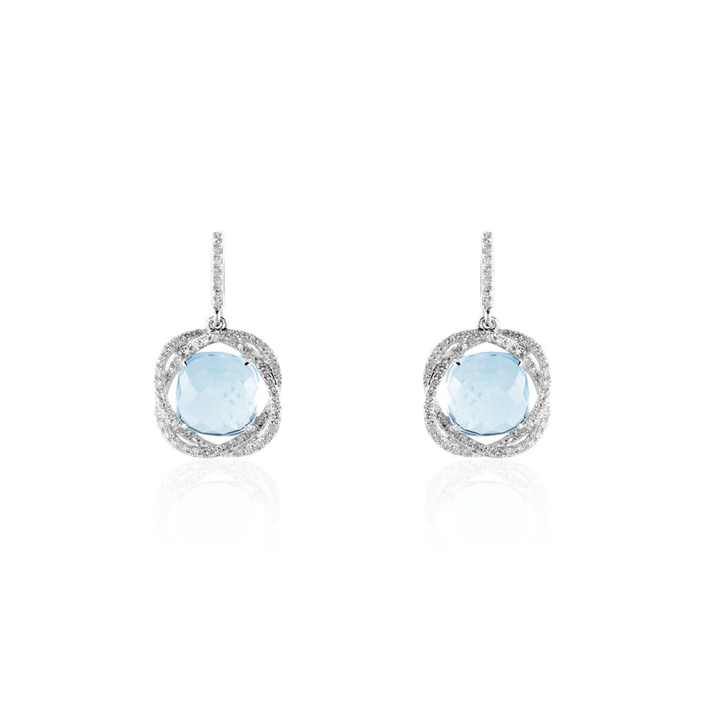 Boucles D'oreilles Puces Marie-jacqueline Or Blanc Topaze Et Diamant - Boucles d'oreilles pendantes Femme | Histoire d&rsquo;Or