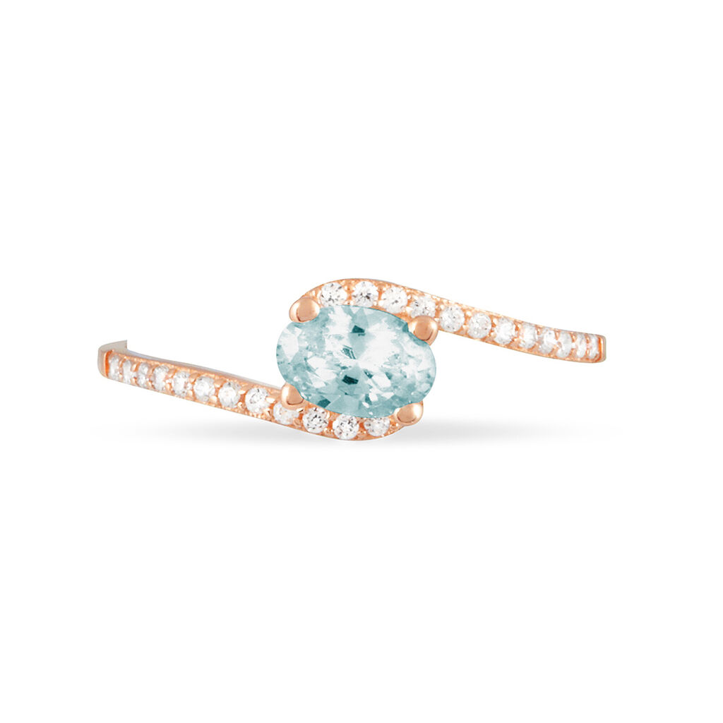 Bague Loriane Or Rose Aigue Marine Et Oxyde De Zirconium - Bagues solitaires Femme | Histoire d’Or