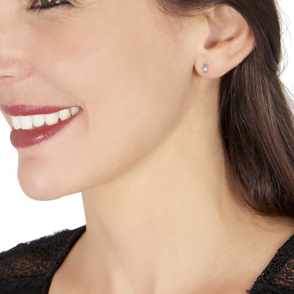 Boucles D'oreilles Puces Eirena Or Blanc Diamant - Clous d'oreilles Femme | Histoire d’Or