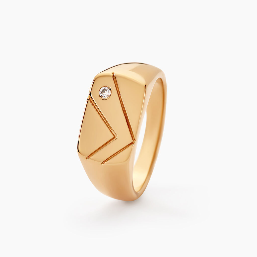 Chevali&egrave;re Plaqu&eacute; Or Jaune Gyorgy Oxyde De Zirconium - Bagues solitaires Homme | Histoire d&rsquo;Or