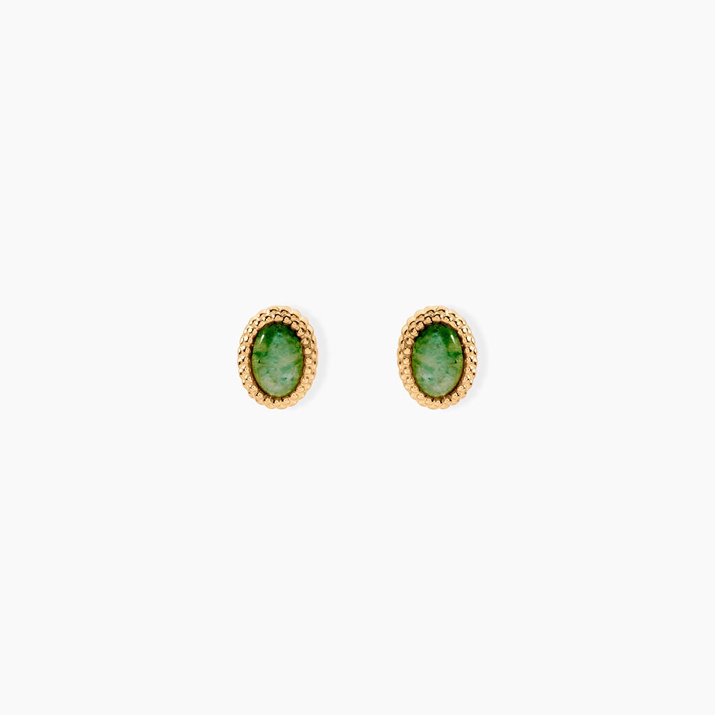 Boucles D'Oreilles Puces Memory Plaqu&eacute; Or Jaune Aventurine - Boucles d'oreilles fantaisie Femme | Histoire d&rsquo;Or