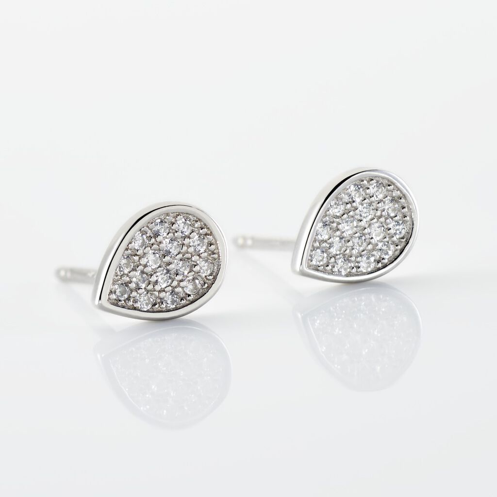 Boucles D'oreilles Puces Argent Blanc Tricoria Oxydes De Zirconium - Boucles d'oreilles fantaisie Femme | Histoire d’Or