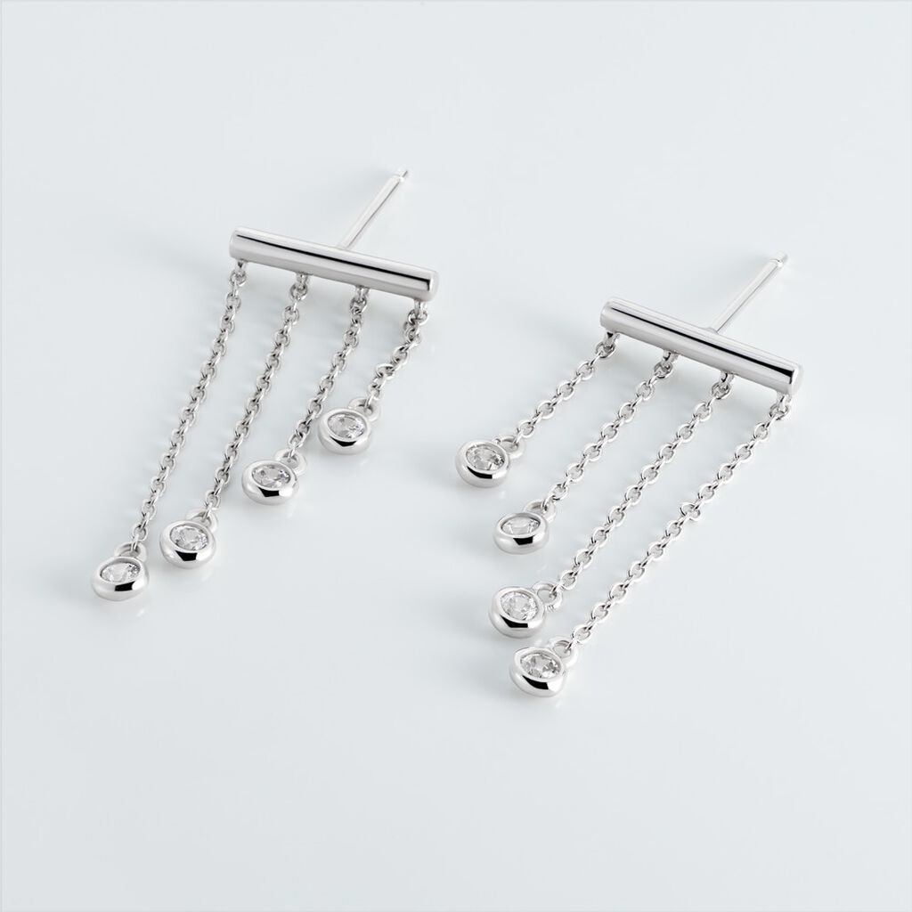 Boucles D'oreilles Pendantes Argent Blanc Edvard Oxydes De Zirconium - Boucles d'oreilles fantaisie Femme | Histoire d’Or