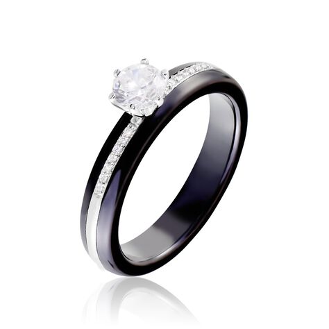 Bague Solitaire Ceramik Design Argent  Oxyde De Zirconium Et C&eacute;ramique - Bagues solitaires Femme | Histoire d&rsquo;Or