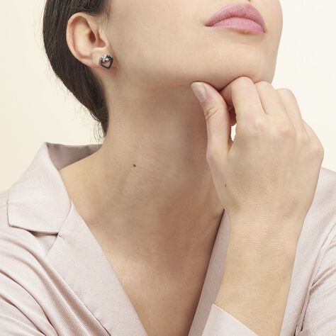 Boucles D'oreilles Puces Nolwen Argent  Céramique Oxyde De Zirconium - Boucles d'Oreilles Coeur Femme | Histoire d’Or