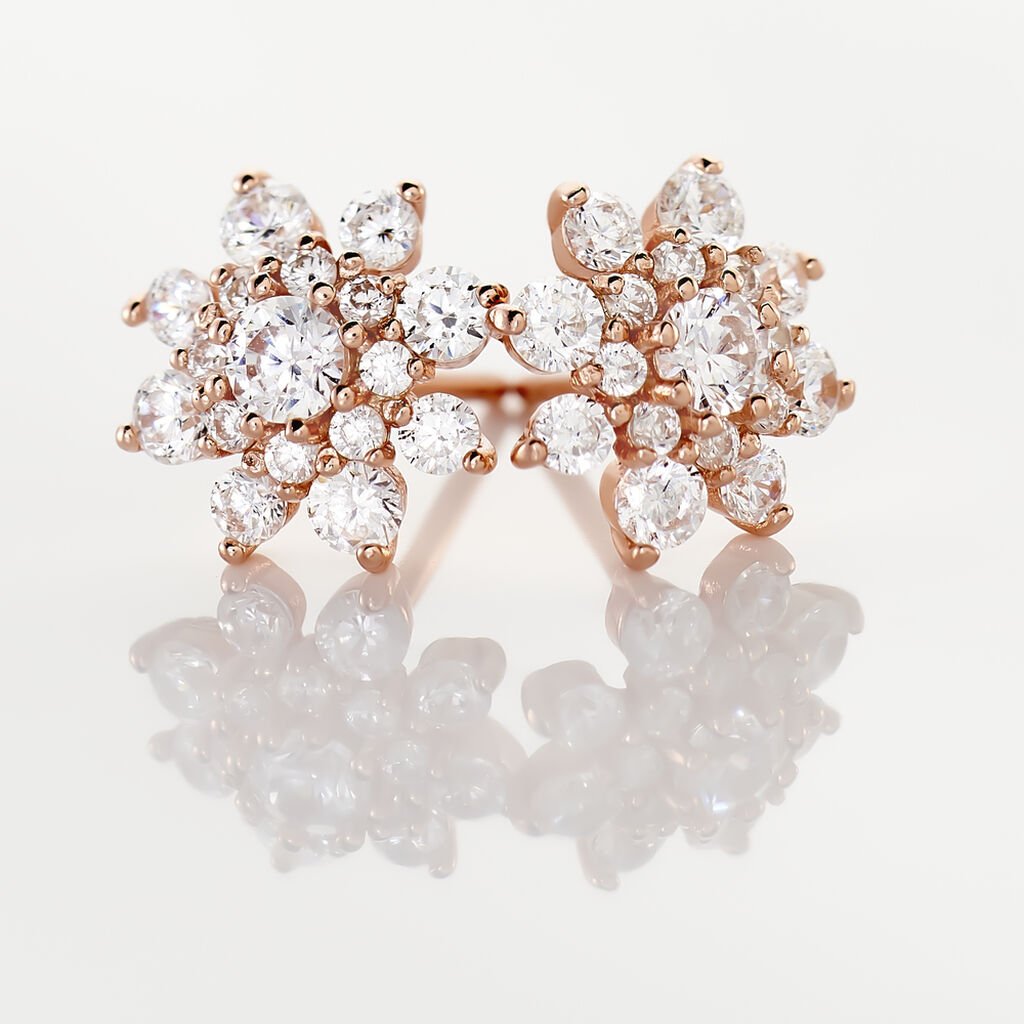 Boucles D'oreilles Puces Lorraine Argent Rose Oxyde De Zirconium - Boucles d'oreilles fantaisie Femme | Histoire d’Or