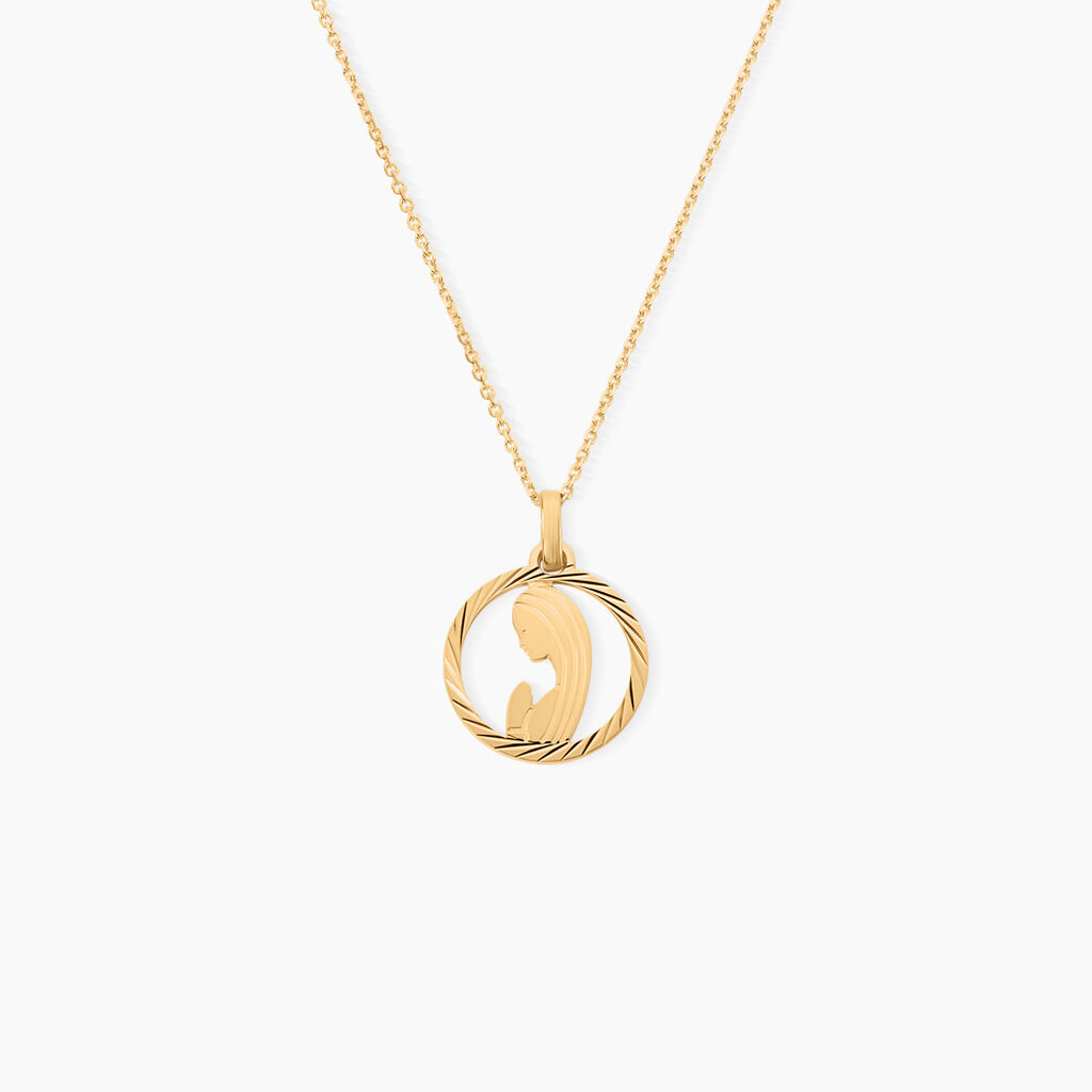 Pendentif Vierge Rond Diamante Or Jaune - Pendentifs Baptême Enfant | Histoire d’Or