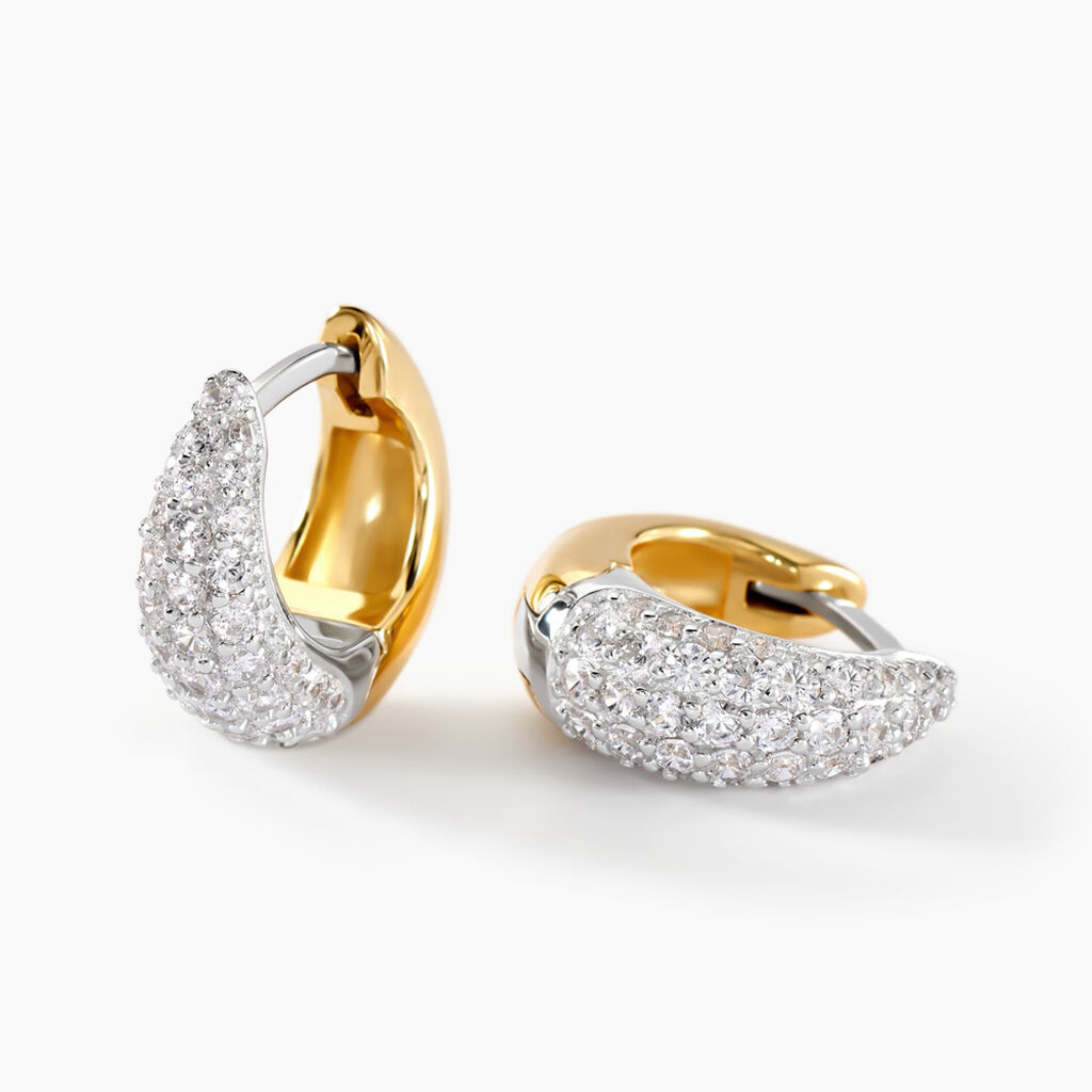 Cr&eacute;oles Tiwa Argent Bicolore Oxyde De Zirconium - Boucles d'oreilles cr&eacute;oles Femme | Histoire d&rsquo;Or