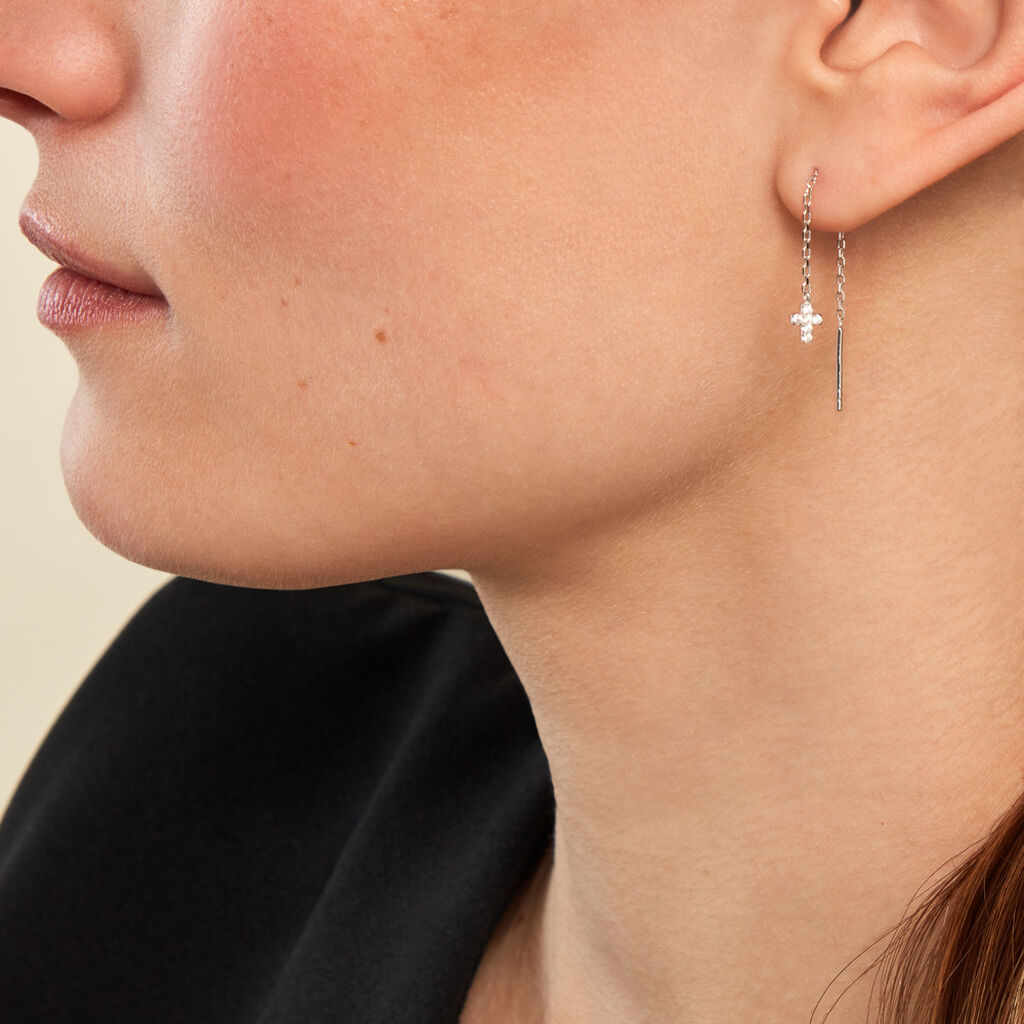 Boucles D'oreilles Pendantes Siem Argent Blanc Oxyde De Zirconium - Boucles d'oreilles fantaisie Femme | Histoire d’Or
