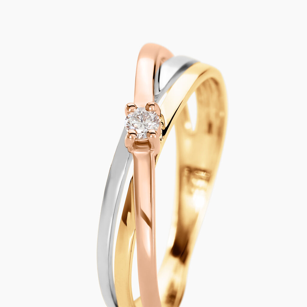 Bague Solitaire Gisla Or Tricolore Diamant - Bagues solitaires Femme | Histoire d&rsquo;Or
