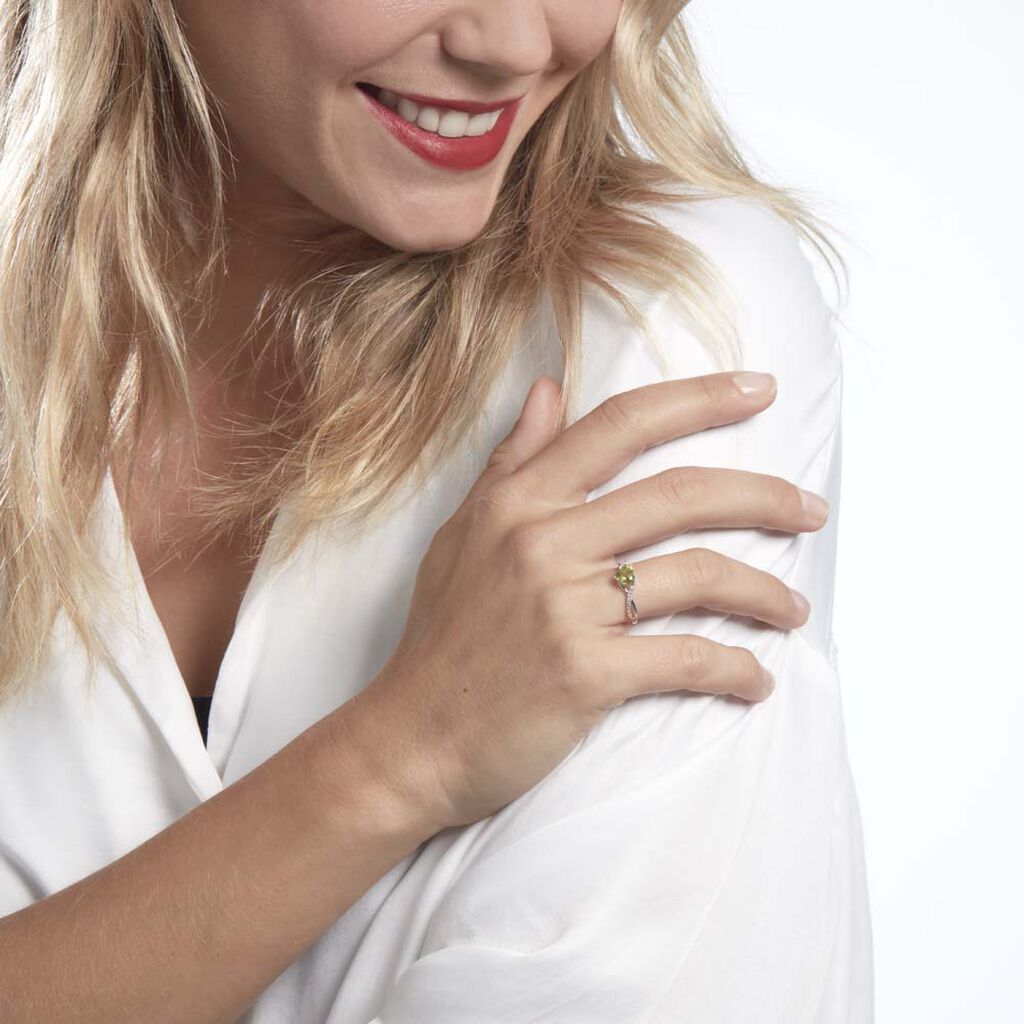 Bague Clothilde Or Blanc Peridot Et Oxyde - Bagues solitaires Femme | Histoire d’Or