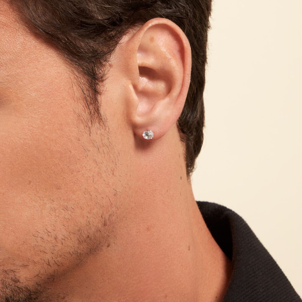 Boucle D'oreille Puce Unitaire Niels Argent Blanc Oxyde De Zirconium - Boucles d'oreilles fantaisie Homme | Histoire d’Or