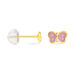 Boucles D'oreilles Puces Papillon Rose Or Jaune - Clous d'oreilles Enfant | Histoire d’Or