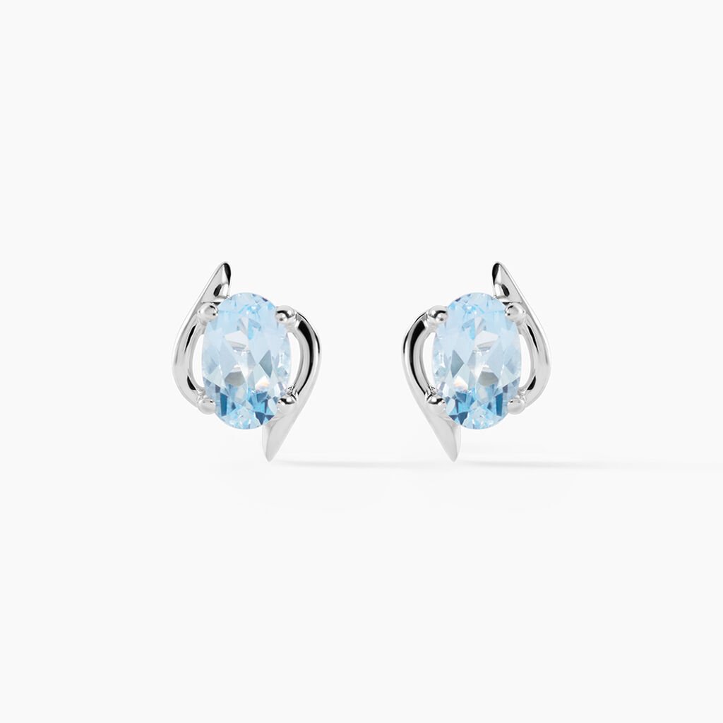 Boucles D'oreilles Puces Vrille Ovale Or Blanc Topaze - Clous d'oreilles Femme | Histoire d&rsquo;Or