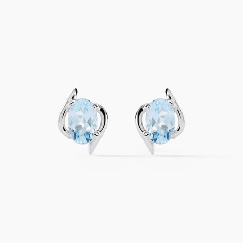 Boucles D'oreilles Puces Vrille Ovale Or Blanc Topaze - Clous d'oreilles Femme | Histoire d’Or