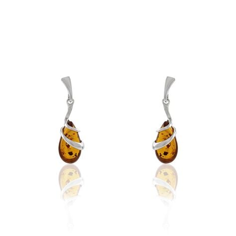 Boucles D'oreilles Pendantes Argent Blanc Melusine Ambre - Boucles d'oreilles fantaisie Femme | Histoire d’Or