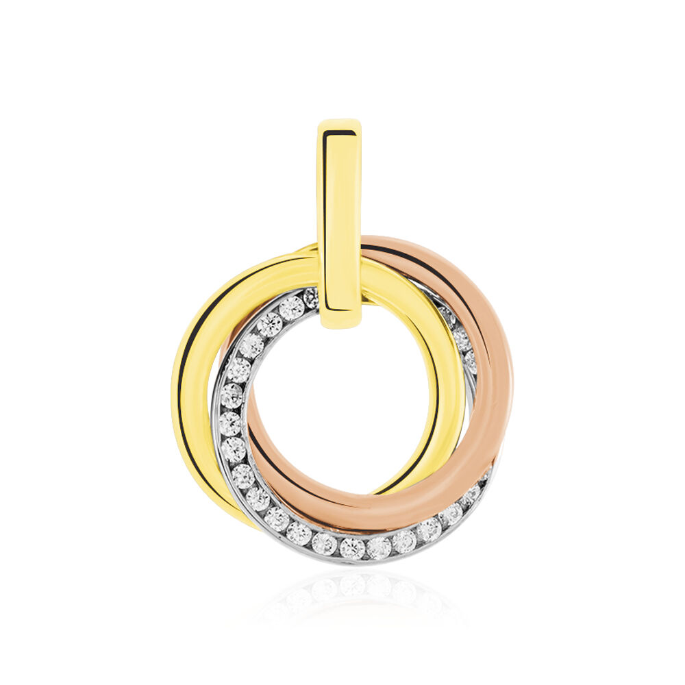 Pendentif Solitaire Plaqué Or Jaune Et Zircon – Femme – Chaîne En Option – Neuf