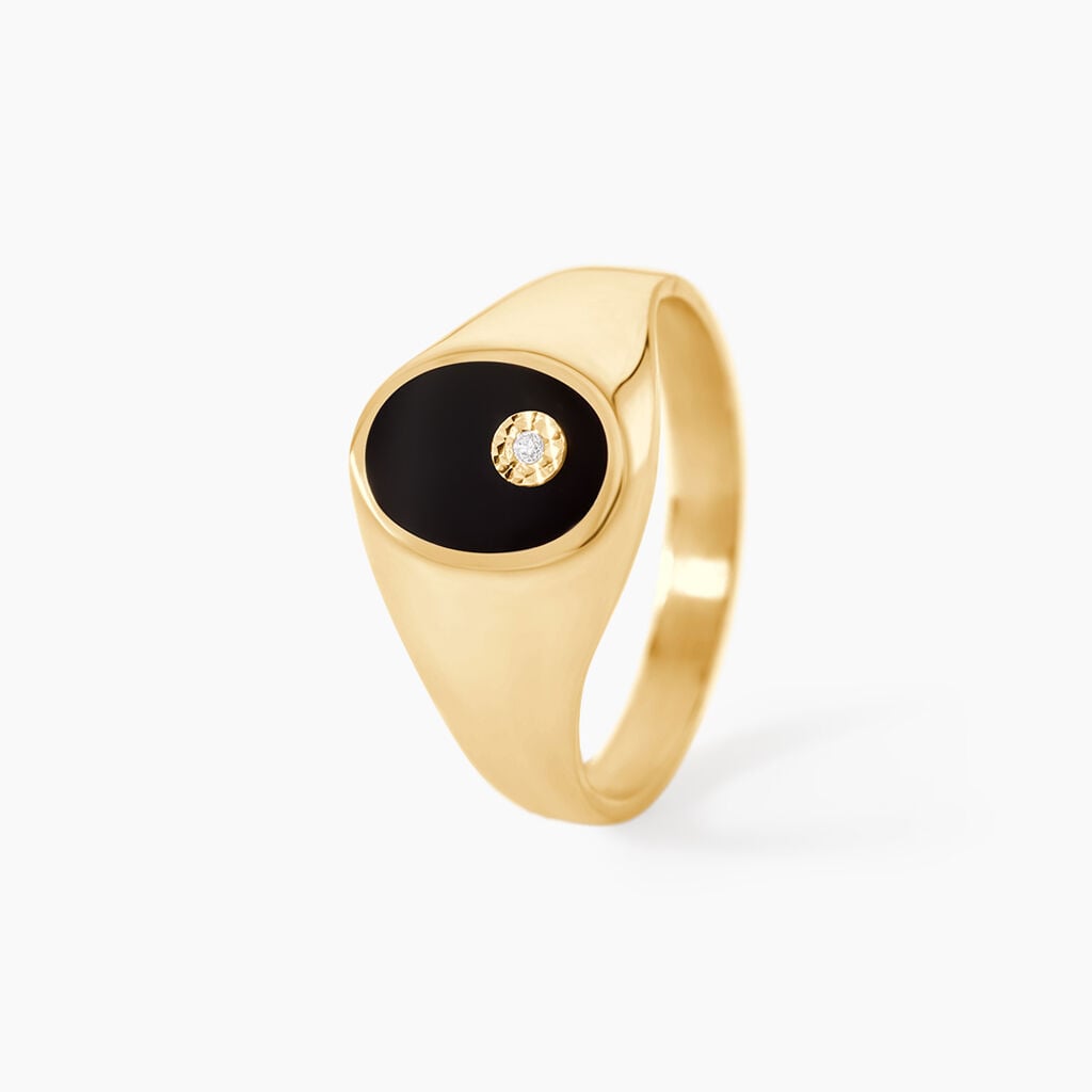 Chevali&egrave;re Giles Or Jaune Onyx Diamant - Bagues solitaires Homme | Histoire d&rsquo;Or