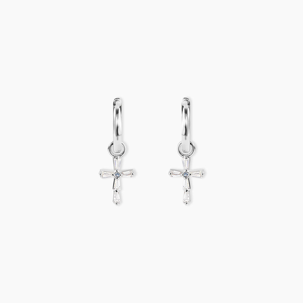 Cr&eacute;oles Christie Argent Blanc Oxyde De Zirconium - Boucles d'oreilles cr&eacute;oles Femme | Histoire d&rsquo;Or