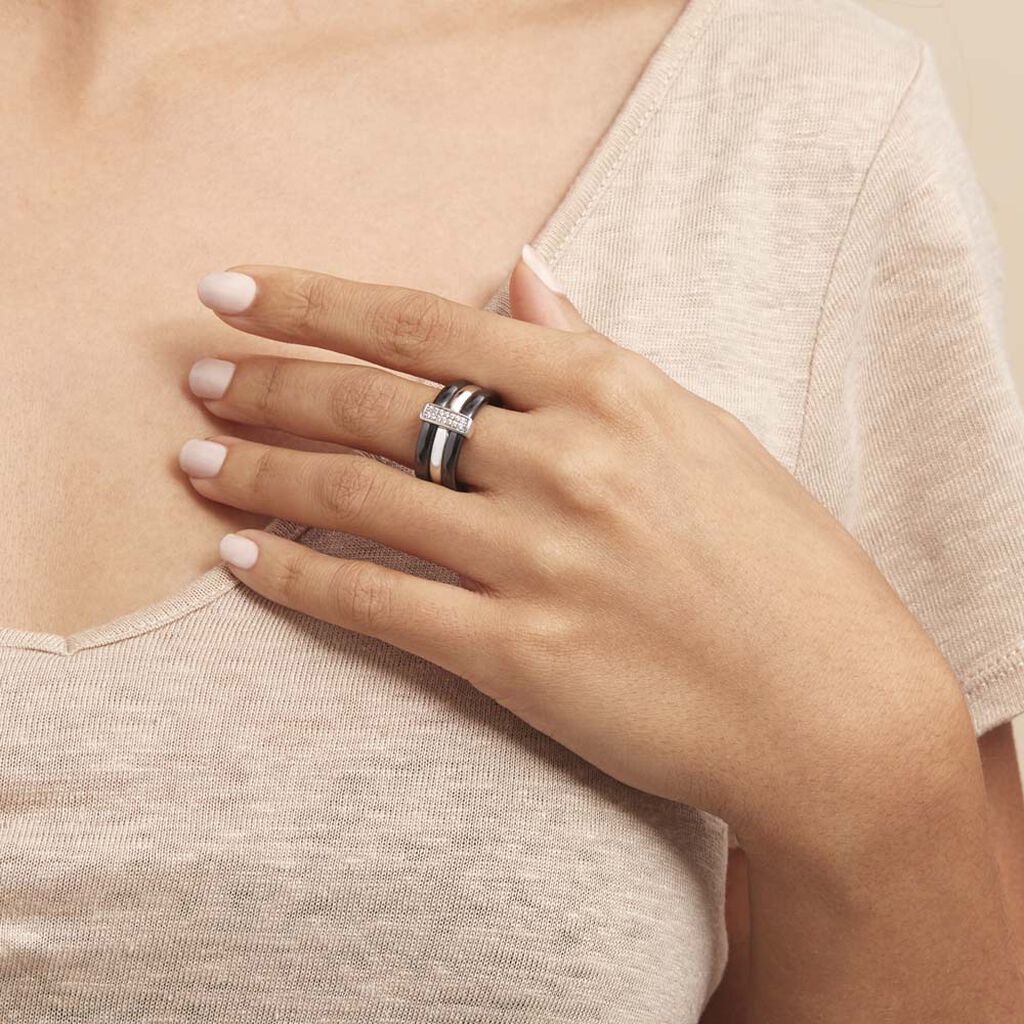 Bague Ceramik Design Argent Blanc Céramique Et Oxyde De Zirconium - Bagues avec pierre Femme | Histoire d’Or