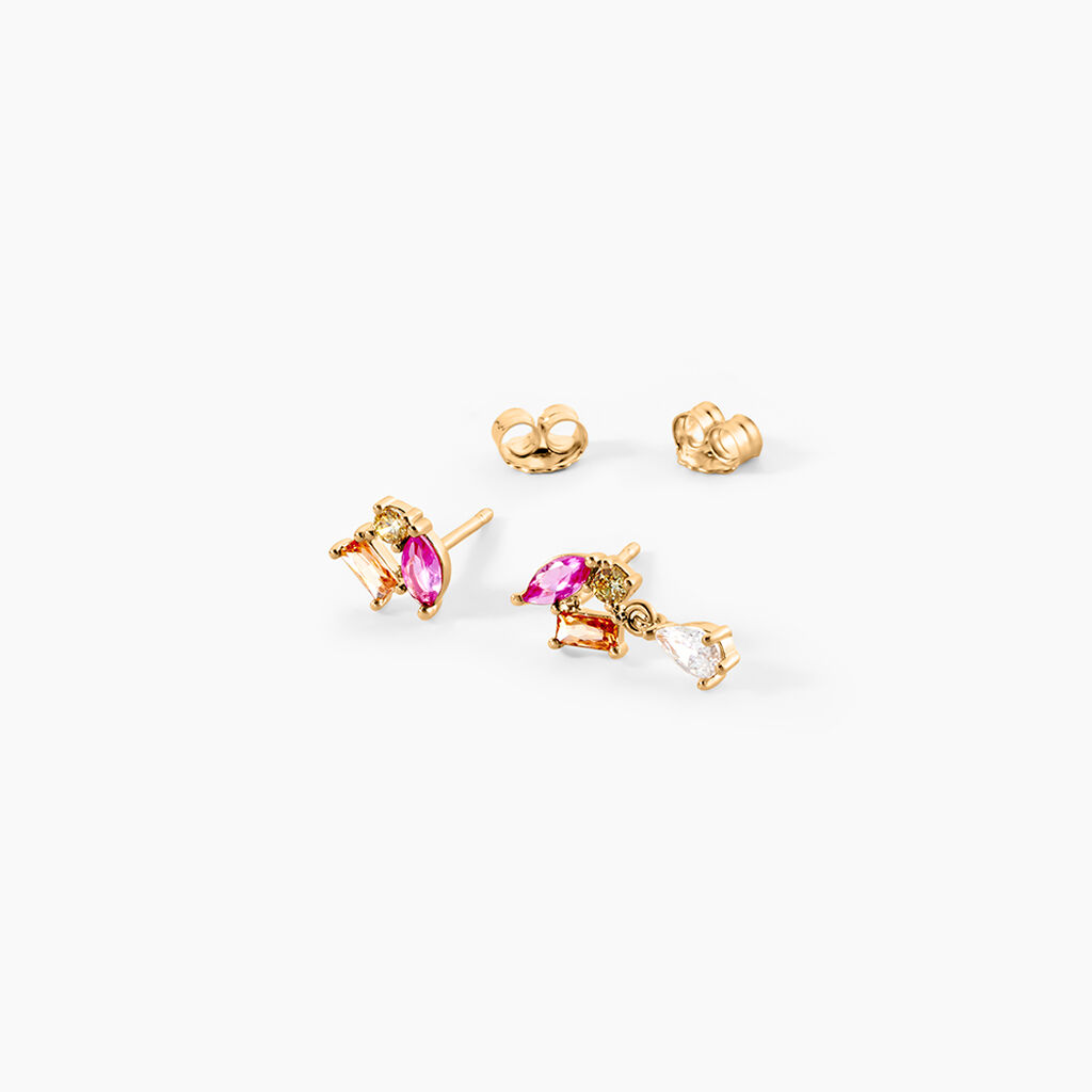 Boucle D'oreille D&eacute;pareill&eacute;e Clematis Plaqu&eacute; Or Jaune Spinelle Oxyde - Boucles d'oreilles fantaisie Femme | Histoire d&rsquo;Or