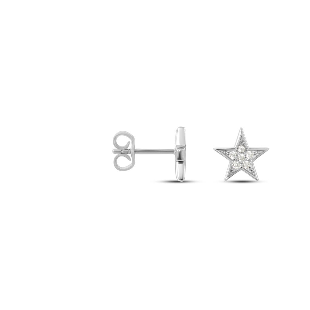Boucles D'oreilles Puces Argent Blanc Katou Oxydes De Zirconium - Boucles d'oreilles fantaisie Femme | Histoire d’Or