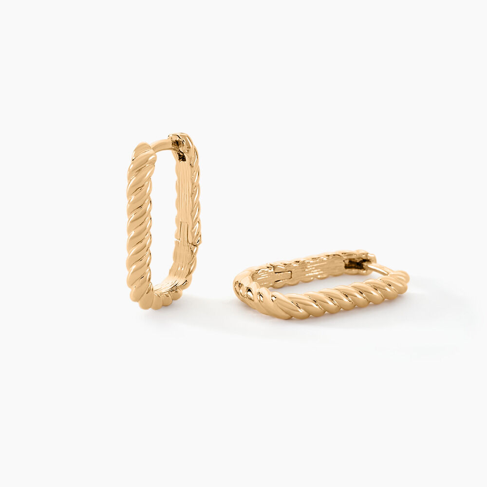 Boucles d oreilles creoles Rectangle Plaque or Sans pierre Jaune FQOFJW06580 Histoire d Or