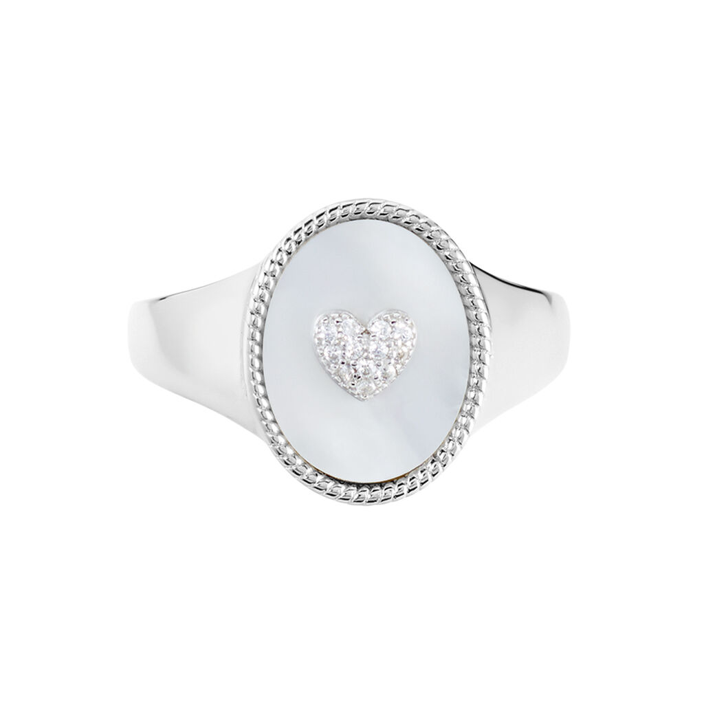 Chevalière Aracely Argent Blanc Nacre Oxyde De Zirconium - Chevalières Femme | Histoire d’Or