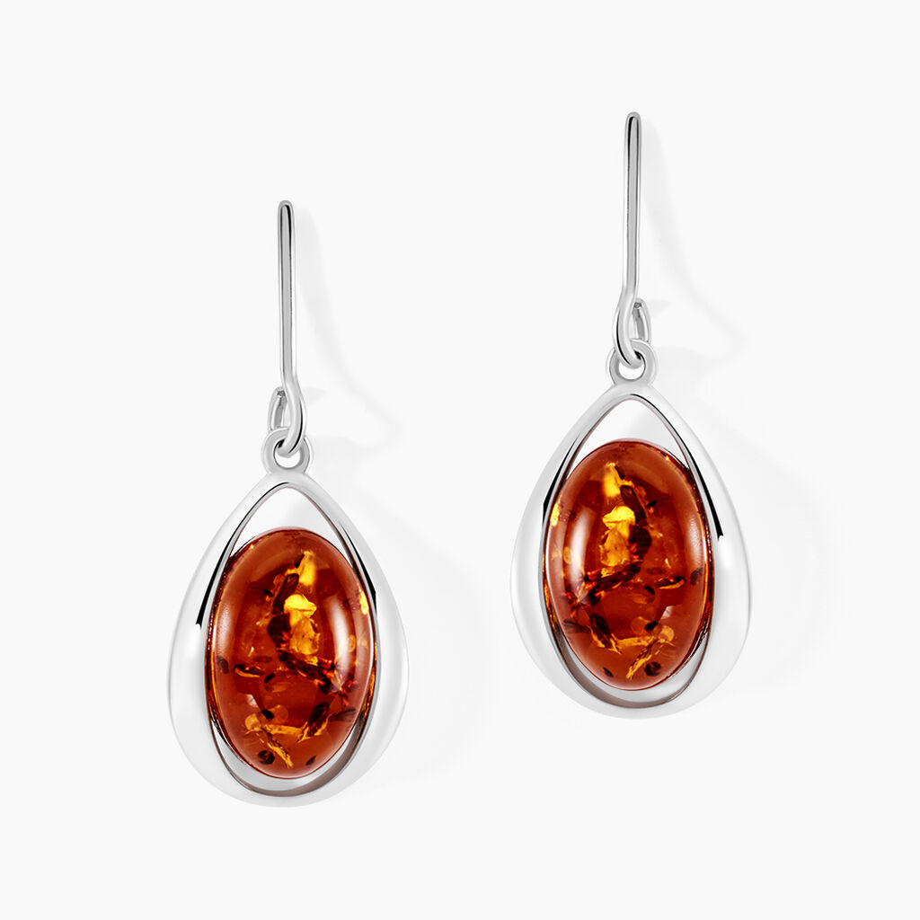 Boucles D'oreilles Pendantes Hilda Argent Blanc Ambre - Boucles d'oreilles fantaisie Femme | Histoire d&rsquo;Or