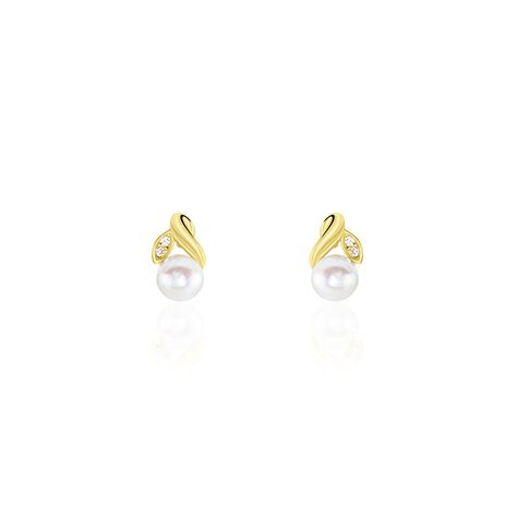 Boucles D'oreilles Puces Astragalus Or Jaune Perles De Culture - Clous d'oreilles Femme | Histoire d’Or
