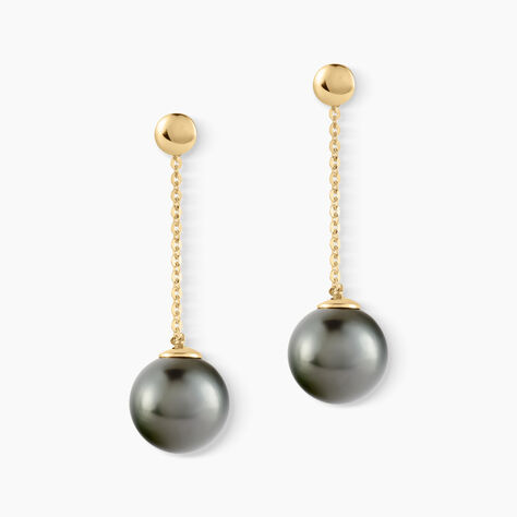 Boucles D'oreilles Puces Marie-noela Or Jaune Perle De Tahiti - Boucles d'oreilles pendantes Femme | Histoire d’Or