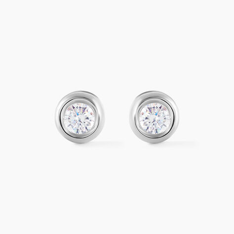 Boucles D'oreilles Puces Eden Serti Pneu Or Blanc Oxyde De Zirconium - Clous d'oreilles Femme | Histoire d’Or