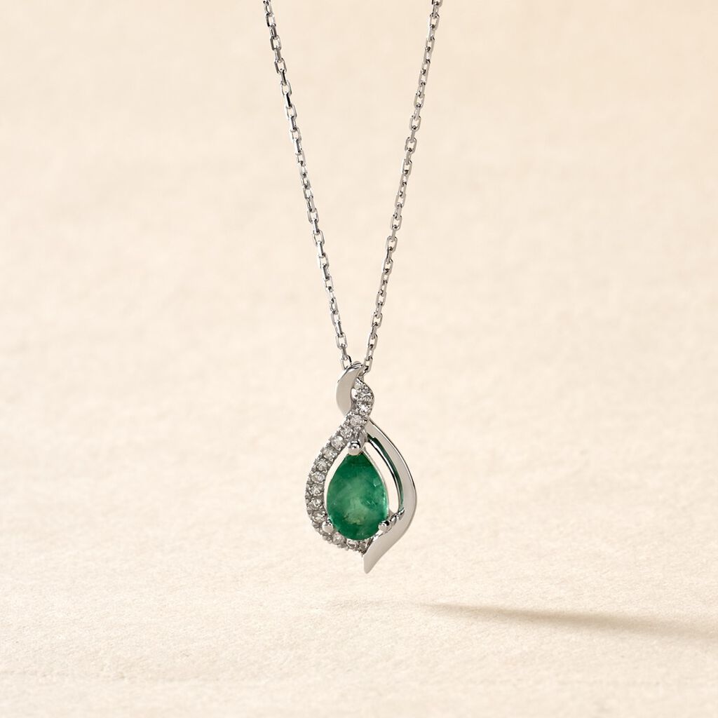Collier Angelika Or Blanc Emeraude Et Diamant - Colliers Femme | Histoire d’Or