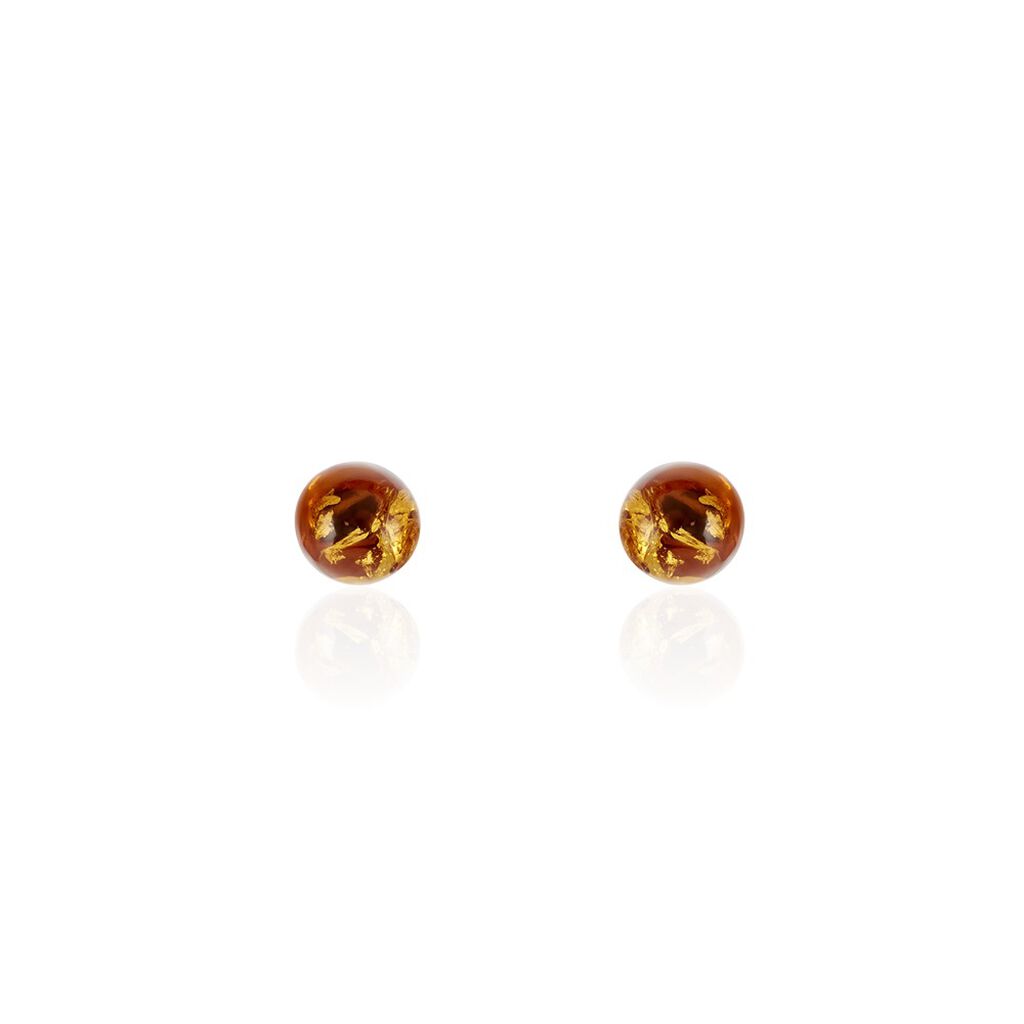 Boucles D'oreilles Puces Brunhild Argent Blanc Ambre - Boucles d'oreilles fantaisie Femme | Histoire d&rsquo;Or