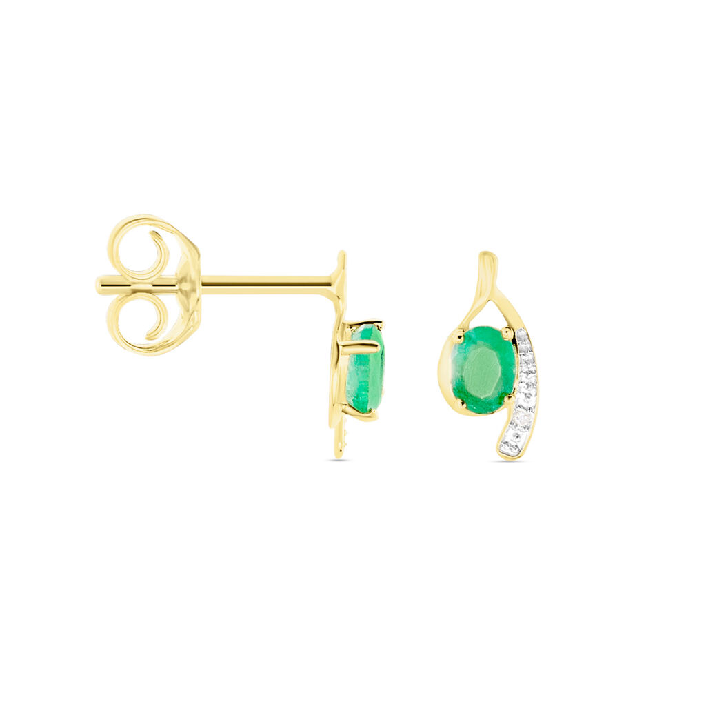 Bijoux D'oreilles Emotion Or Jaune Emeraude Diamant - Clous d'oreilles Femme | Histoire d’Or