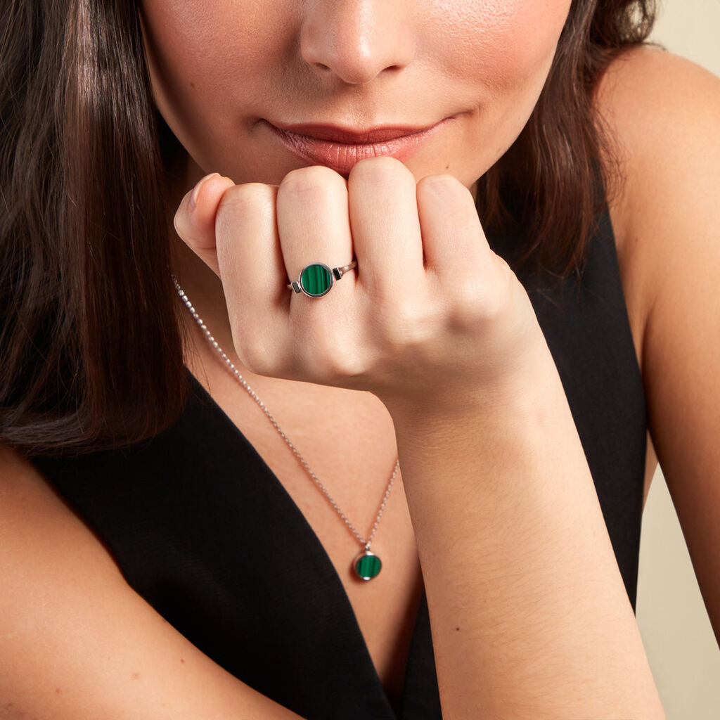 Bague Reversible Argent Blanc Malachite Onyx - Bagues solitaires Femme | Histoire d’Or