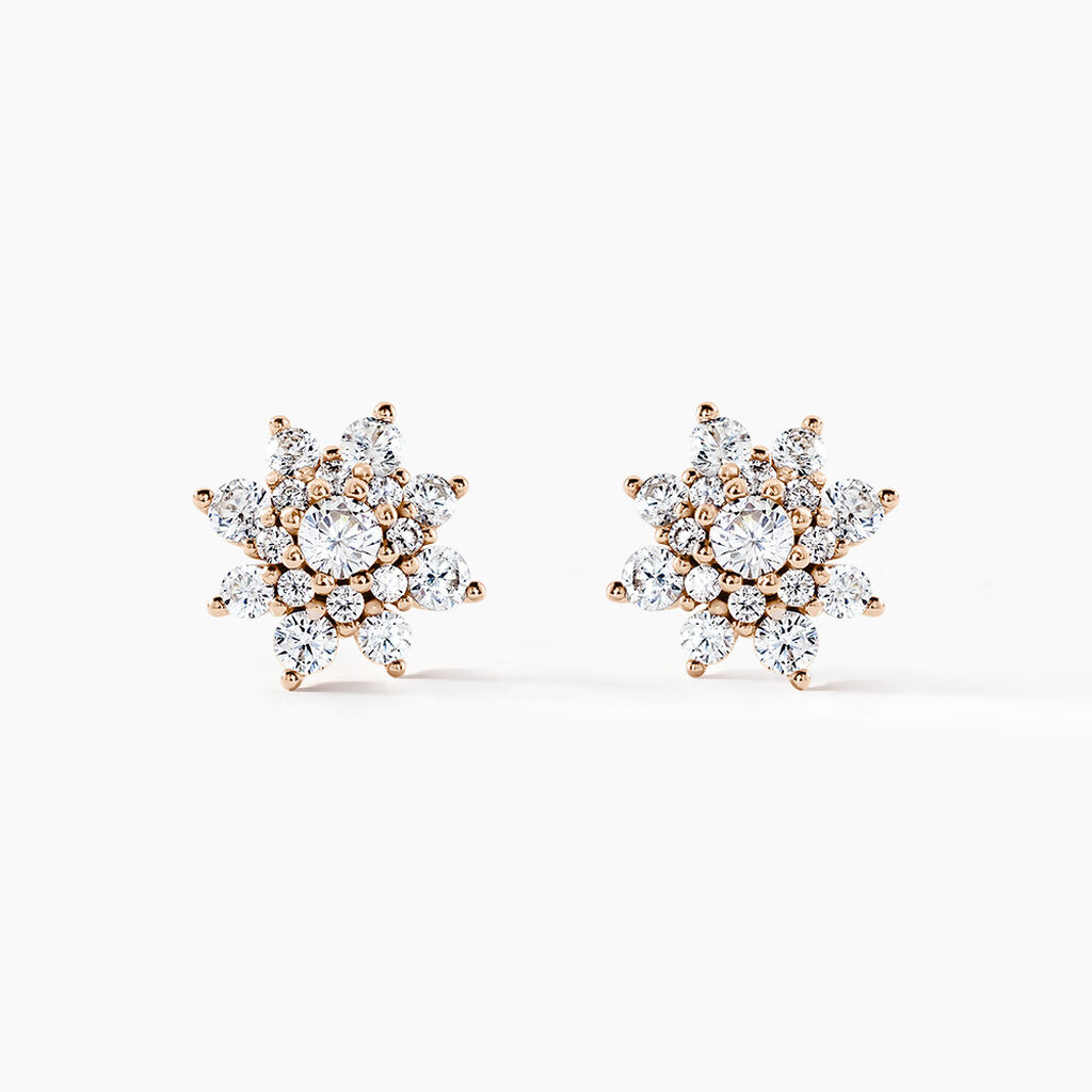 Boucles D'oreilles Puces Lorraine Argent Rose Oxyde De Zirconium - Boucles d'oreilles fantaisie Femme | Histoire d’Or