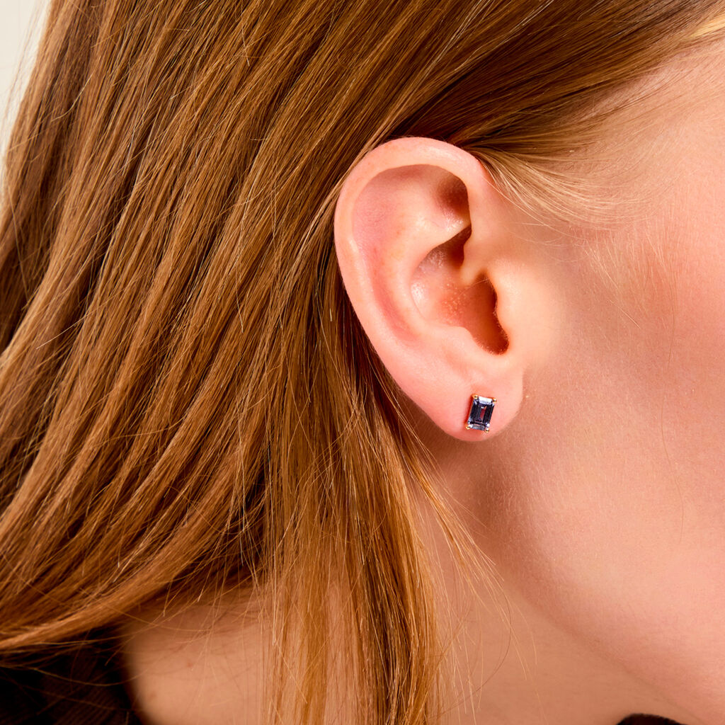 Boucles D'Oreilles Puces Emilian Argent Dor&eacute; A L'Or 750/1000 Oxyde De Zirconium - Clous d'oreilles Femme | Histoire d&rsquo;Or