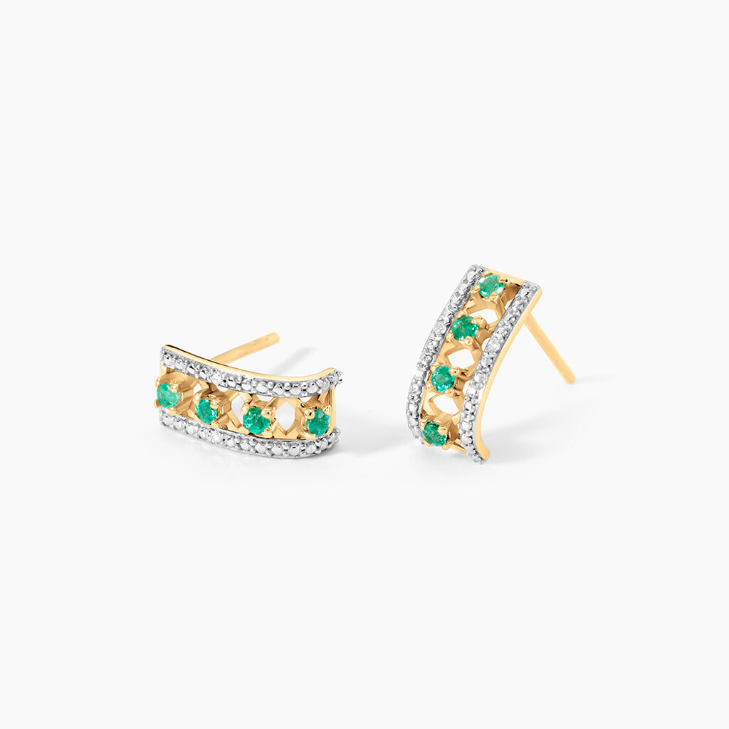 Cr&eacute;oles Gerasimos Or Jaune Emeraude Diamant - Boucles d'oreilles cr&eacute;oles Femme | Histoire d&rsquo;Or