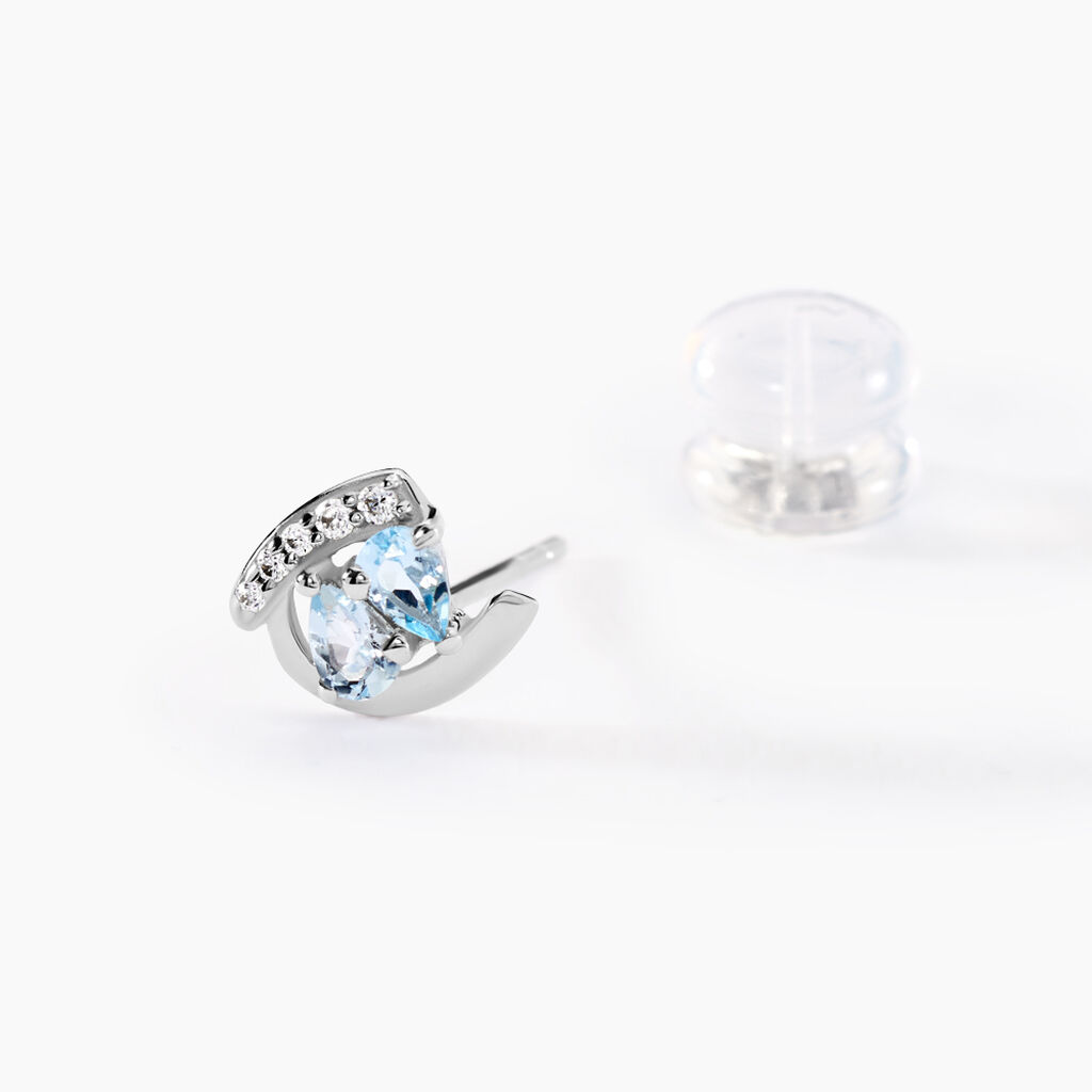 Boucles D'oreilles Puces Tya Or Blanc Topaze Et Oxyde De Zirconium - Clous d'oreilles Femme | Histoire d’Or