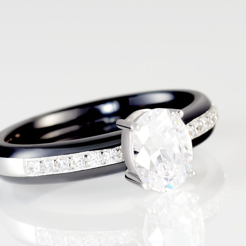 Bague Solitaire Neville Argent Blanc Céramique Et Oxyde De Zirconium - Bagues solitaires Femme | Histoire d’Or
