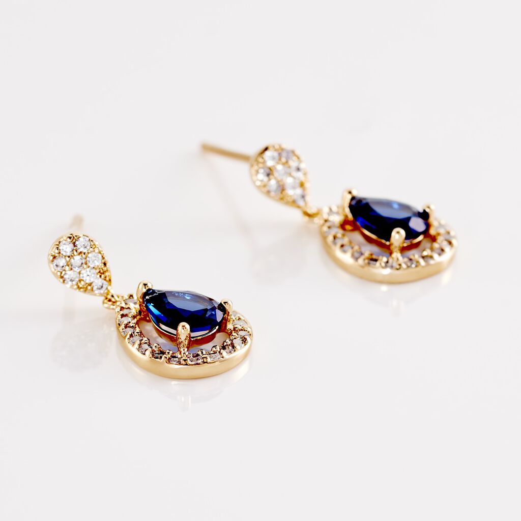 Boucles D'oreilles Pendantes Brigita Plaqué Or Pierre De Synthese - Boucles d'oreilles fantaisie Femme | Histoire d’Or